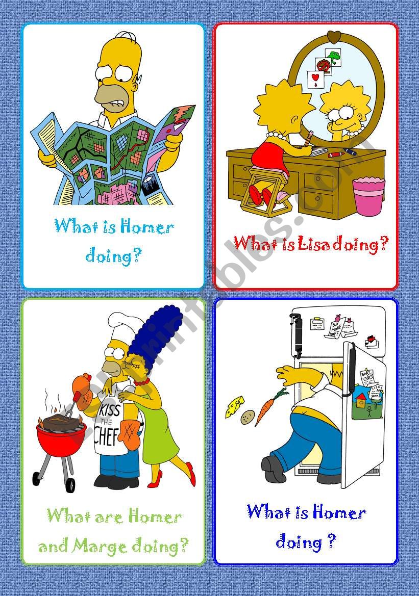 Present Continuous - 16 Flash-cards [SET 2] - with the Simpsons